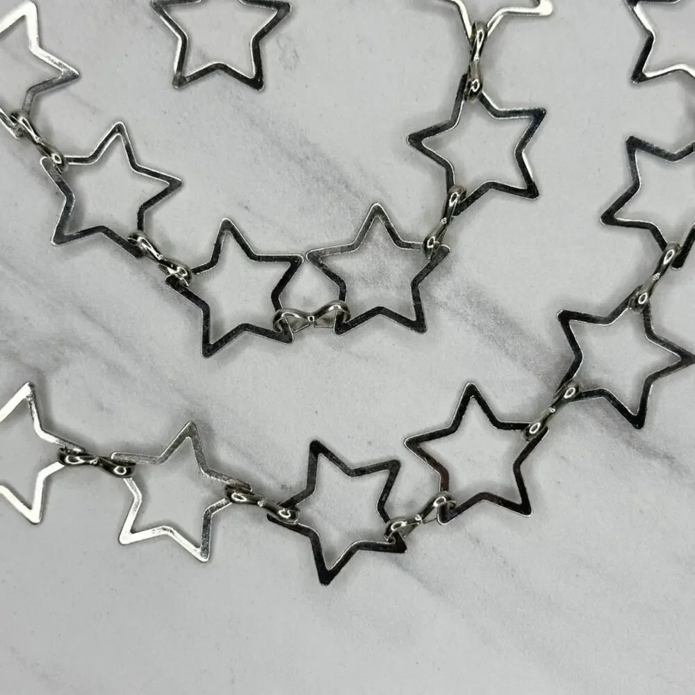 Open Star Silver Tone Metal Chain Link Belt Y2K Festival One Size (OS) ✨